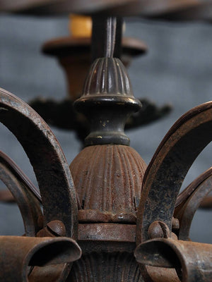 Spanish Colonial Revival Five-Light Wrought Iron Chandelier, c.1940's