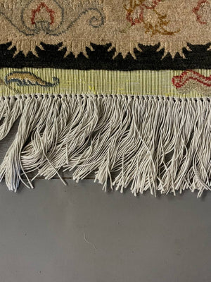 Persian-Style Black & Ivory Floral Medallion Rug with Inscription