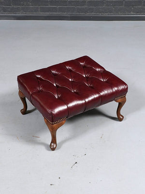 English Edwardian Chesterfield Style Leather Chair & Ottoman, c.1960's