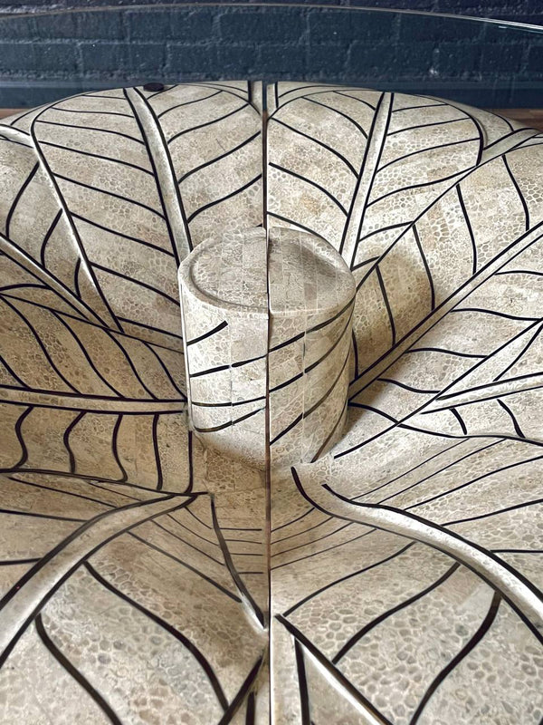 Post Modern Tessellated Stone Leaf Motif Split-Base Dining Table, c.1980’s