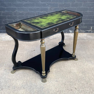 French Neoclassical  Ebonized & Leather Top Console Table with Planter and Brass Claw Feet, c.1940’s