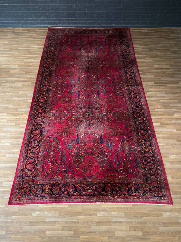 Vintage Persian Kashan Hand-Knotted Wool Rug in Deep Crimson & Navy, c.1940’s