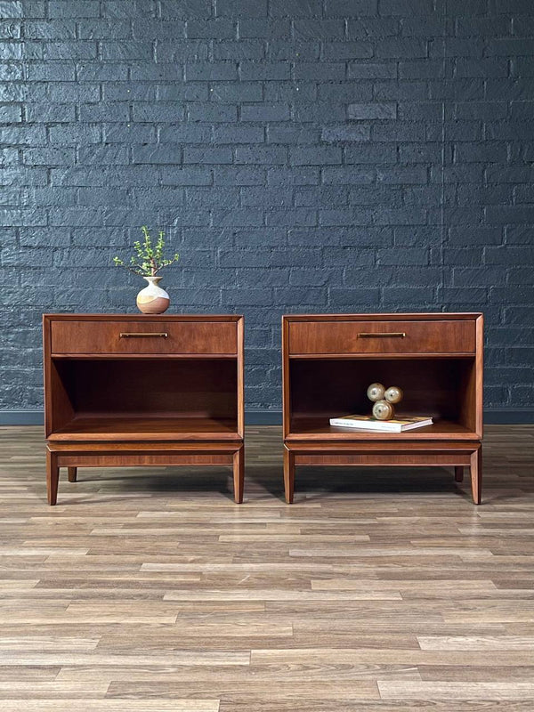 Pair of Mid-Century Modern Walnut Night Stands w/ Bookcase by Drexel, c.1960’s