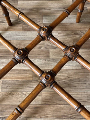 Mid-Century Brass Scalloped Glass Coffee Table w/ Faux Bamboo Base by Baker, c.1970’s