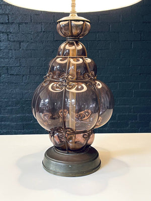 Vintage Purple Bubble Glass & Brass Table Lamp, c.1960’s