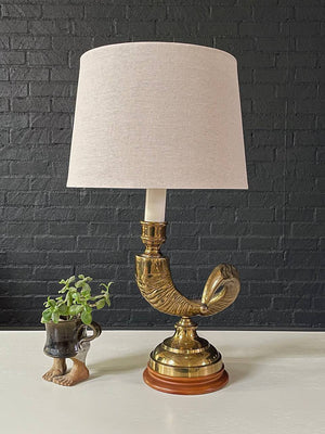 Vintage Brass Ram Horn Table Lamp, c.1960’s