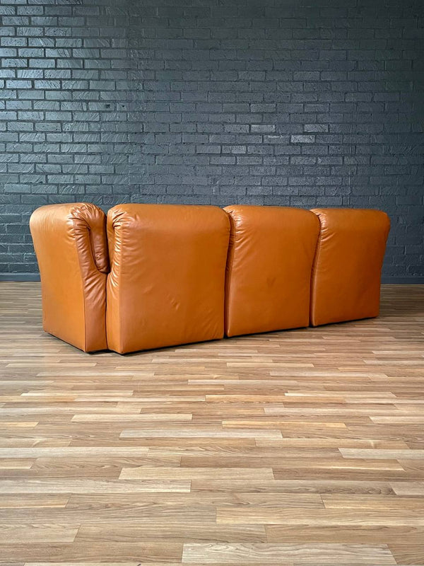 Post Modern Modular Caramel Leather Sofa, c.1980’s