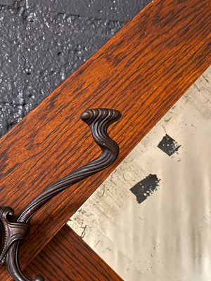Antique Arts & Craft Mission Oak Coat Hanger Wall Mirror, c.1920’s