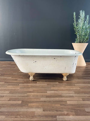 Vintage Porcelain & Iron Bath Tub with Claw Feet, c.1930’s