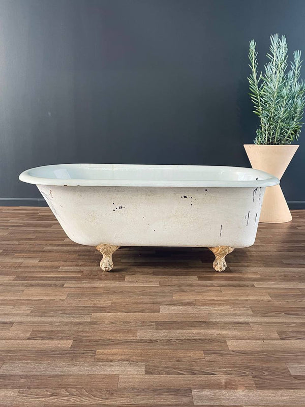 Vintage Porcelain & Iron Bath Tub with Claw Feet, c.1930’s