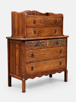 Spanish Colonial Monterey Style Carved Oak Dresser by Karpen, c.1930’s