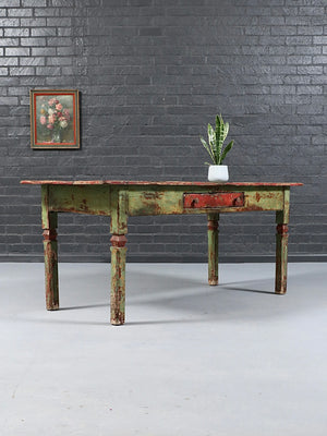 Early American Farmhouse Hand Painted Pine Harvest Table, c.1880’s