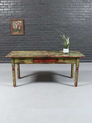 Early American Farmhouse Hand Painted Pine Harvest Table, c.1880’s