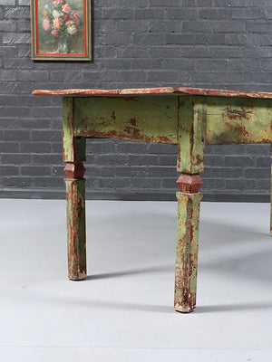 Early American Farmhouse Hand Painted Pine Harvest Table, c.1880’s