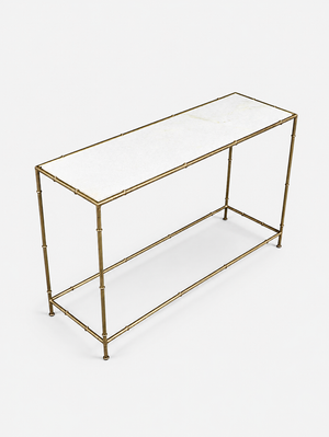Vintage Hollywood Regency Faux Bamboo & White Marble Console Table