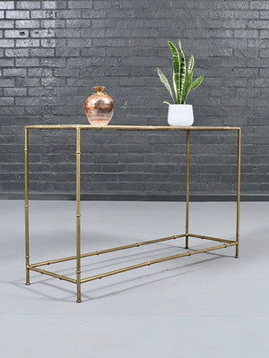 Vintage Hollywood Regency Faux Bamboo & White Marble Console Table