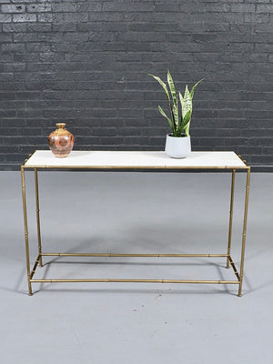 Vintage Hollywood Regency Faux Bamboo & White Marble Console Table