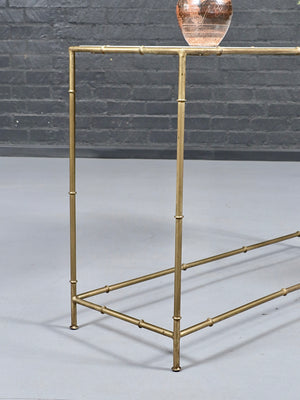 Vintage Hollywood Regency Faux Bamboo & White Marble Console Table