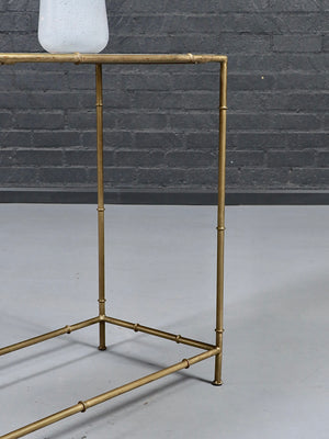 Vintage Hollywood Regency Faux Bamboo & White Marble Console Table