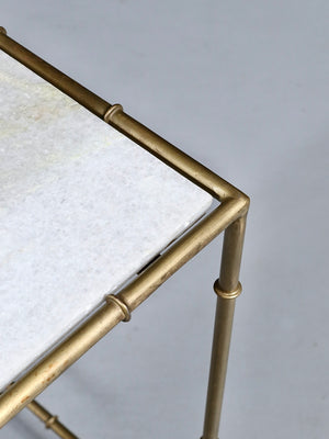Vintage Hollywood Regency Faux Bamboo & White Marble Console Table