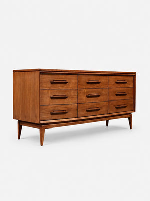 Mid Century Modern 9-Drawer Walnut Dresser by Bassett, c.1960’s