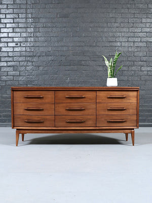Mid Century Modern 9-Drawer Walnut Dresser by Bassett, c.1960’s