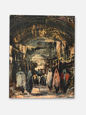 Vintage Mid Century Modern Expressionist “Procession” Oil Painting, c.1960’s