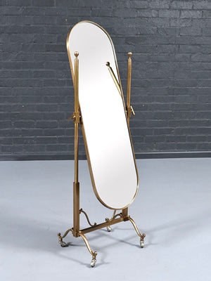 Vintage Italian Neoclassical Style Brass Cheval Dressing Mirror, c.1970’s