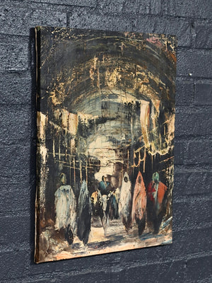 Vintage Mid Century Modern Expressionist “Procession” Oil Painting, c.1960’s