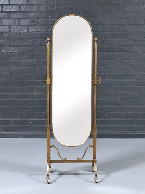 Vintage Italian Neoclassical Style Brass Cheval Dressing Mirror, c.1970’s