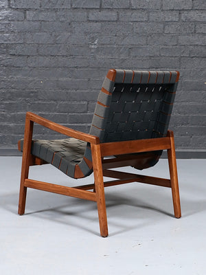 Jens Risom Model-654 Walnut & Woven Lounge Chair for Knoll Studio