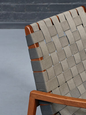 Jens Risom Model-654 Walnut & Woven Lounge Chair for Knoll Studio