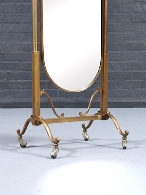 Vintage Italian Neoclassical Style Brass Cheval Dressing Mirror, c.1970’s