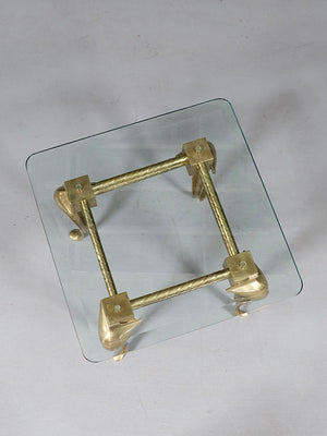 Pair of Hollywood Regency Sculptural Brass & Glass Side Tables, c.1970’s