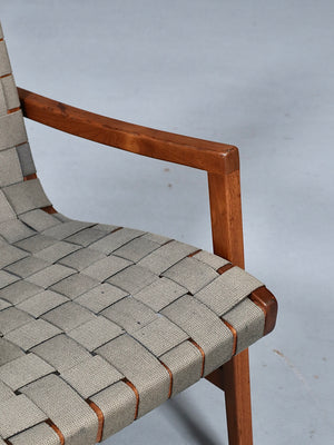 Jens Risom Model-654 Walnut & Woven Lounge Chair for Knoll Studio