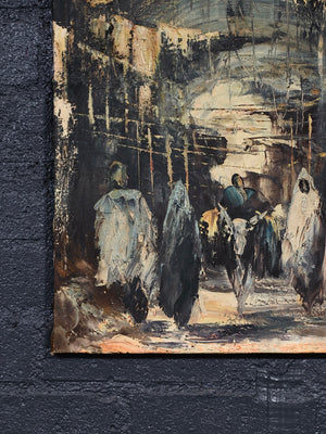 Vintage Mid Century Modern Expressionist “Procession” Oil Painting, c.1960’s