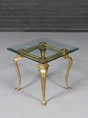 Pair of Hollywood Regency Sculptural Brass & Glass Side Tables, c.1970’s