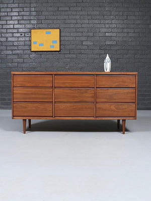 Mid Century Modern Walnut 9-Drawer Dresser by Gevurtz Furniture Co., c.1960’s