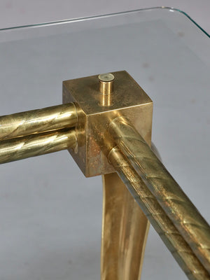 Pair of Hollywood Regency Sculptural Brass & Glass Side Tables, c.1970’s