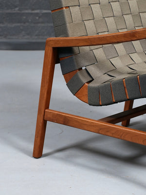 Jens Risom Model-654 Walnut & Woven Lounge Chair for Knoll Studio