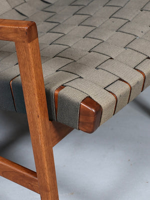 Jens Risom Model-654 Walnut & Woven Lounge Chair for Knoll Studio