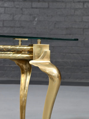 Pair of Hollywood Regency Sculptural Brass & Glass Side Tables, c.1970’s