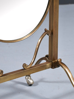 Vintage Italian Neoclassical Style Brass Cheval Dressing Mirror, c.1970’s