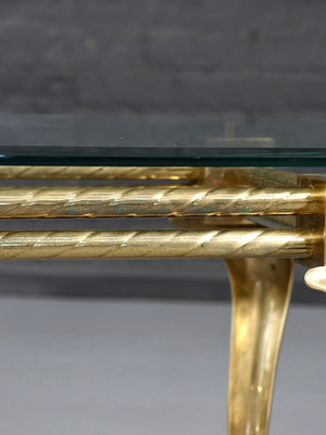 Pair of Hollywood Regency Sculptural Brass & Glass Side Tables, c.1970’s