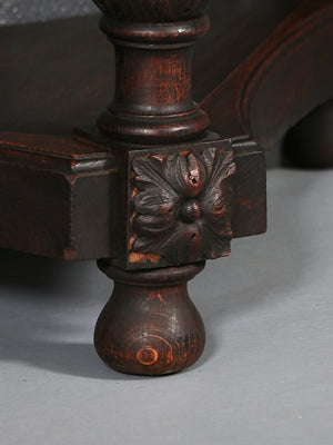 Pair of English Jacobean Revival Carved Oak Demilune Console Tables, c.1920’s