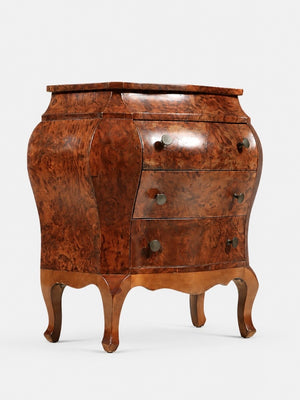 Petite Italian Rococo  Style Burl Olivewood Bombé Jewelry Chest, c.1960’s