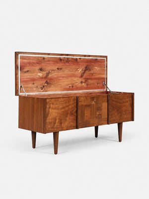 Mid Century Modern Walnut Cedar Trunk Box By Lane, c 1960's