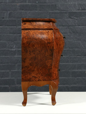 Petite Italian Rococo  Style Burl Olivewood Bombé Jewelry Chest, c.1960’s