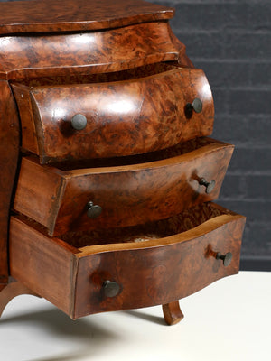 Petite Italian Rococo  Style Burl Olivewood Bombé Jewelry Chest, c.1960’s
