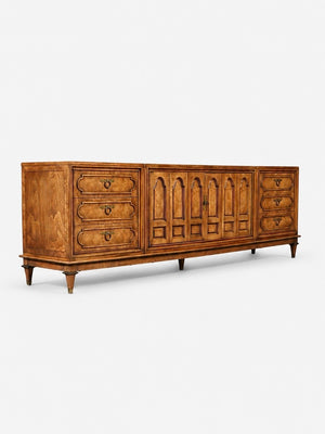 Mid-Century Hollywood Regency Burl Wood Credenza by Mastercraft, c.1970's